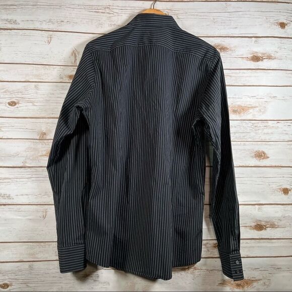 🎇MEXX BlackSemi Slim Fit Pin Strip Dress Shirt Size Large - Picture 3 of 8